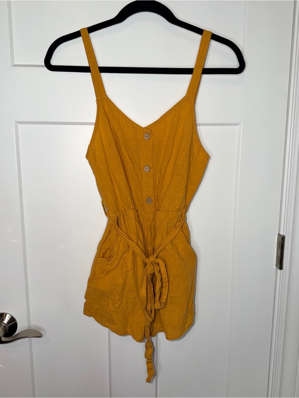 Yellow Button Detail Pocketed Romper